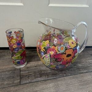Pottery Barn multicolor floral Acrylic Pitcher and glass